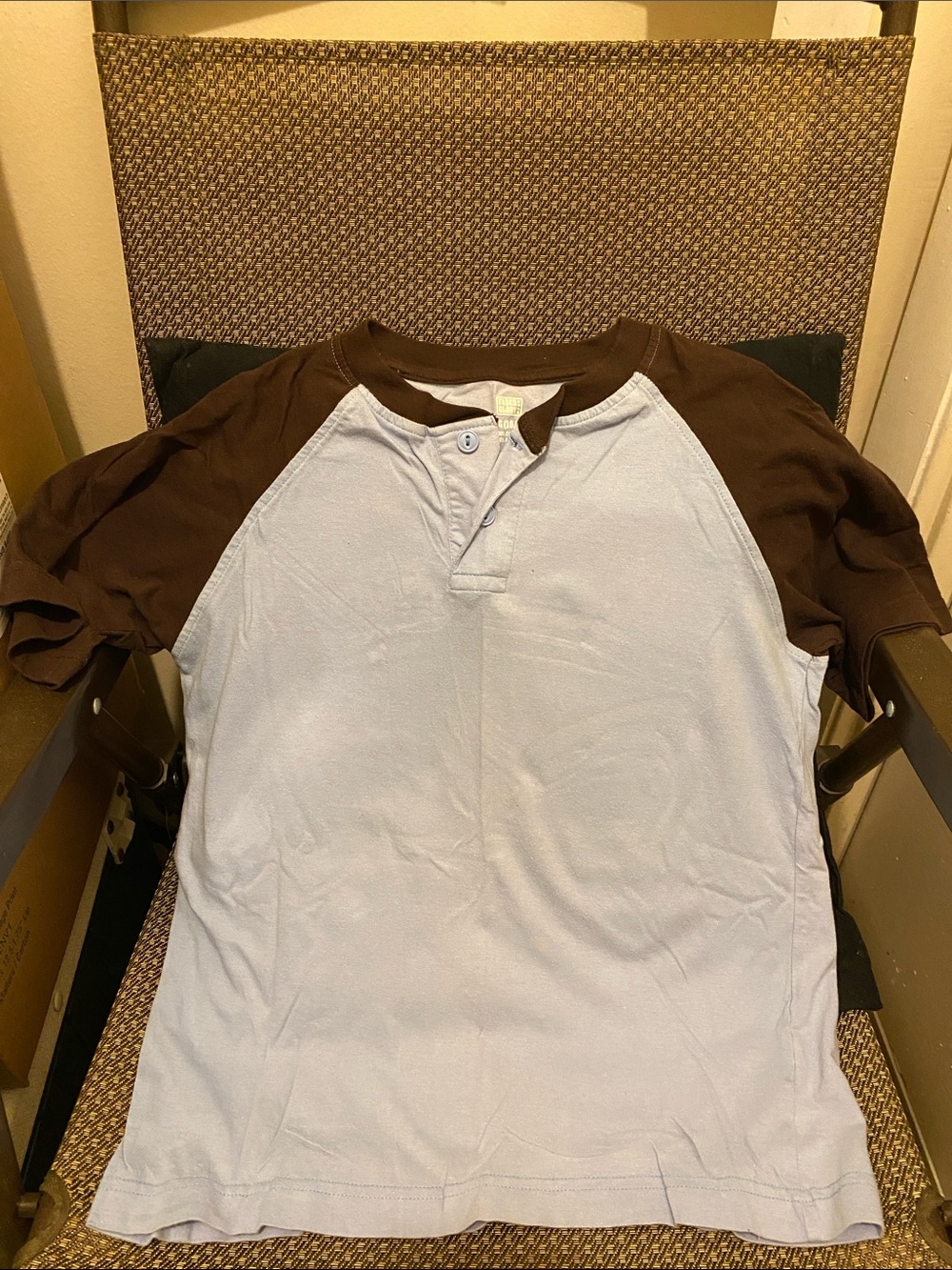 Faded Glory Light Blue Body with Brown Raglan Sleeves Henley LG 10-12 (B)